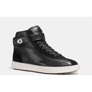 Coach Women Size 7.5M Sheep Nappa Suede‎ High Top Sneakers Shoes Black C213